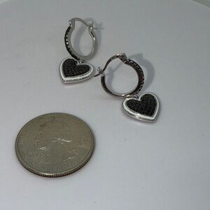 Elegant Black spinel pave stones heart shaped hoop earrings